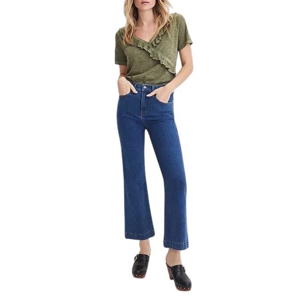 VERONICA BEARD Carson High-rise Ankle Flare Jeans, Washed Oxford, Size 24